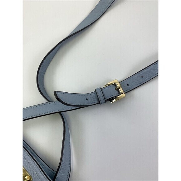 Michael Kors Moxley Crossbody Bag Pebbled Leather Light Blue Zip Snap Purse - Picture 10 of 14